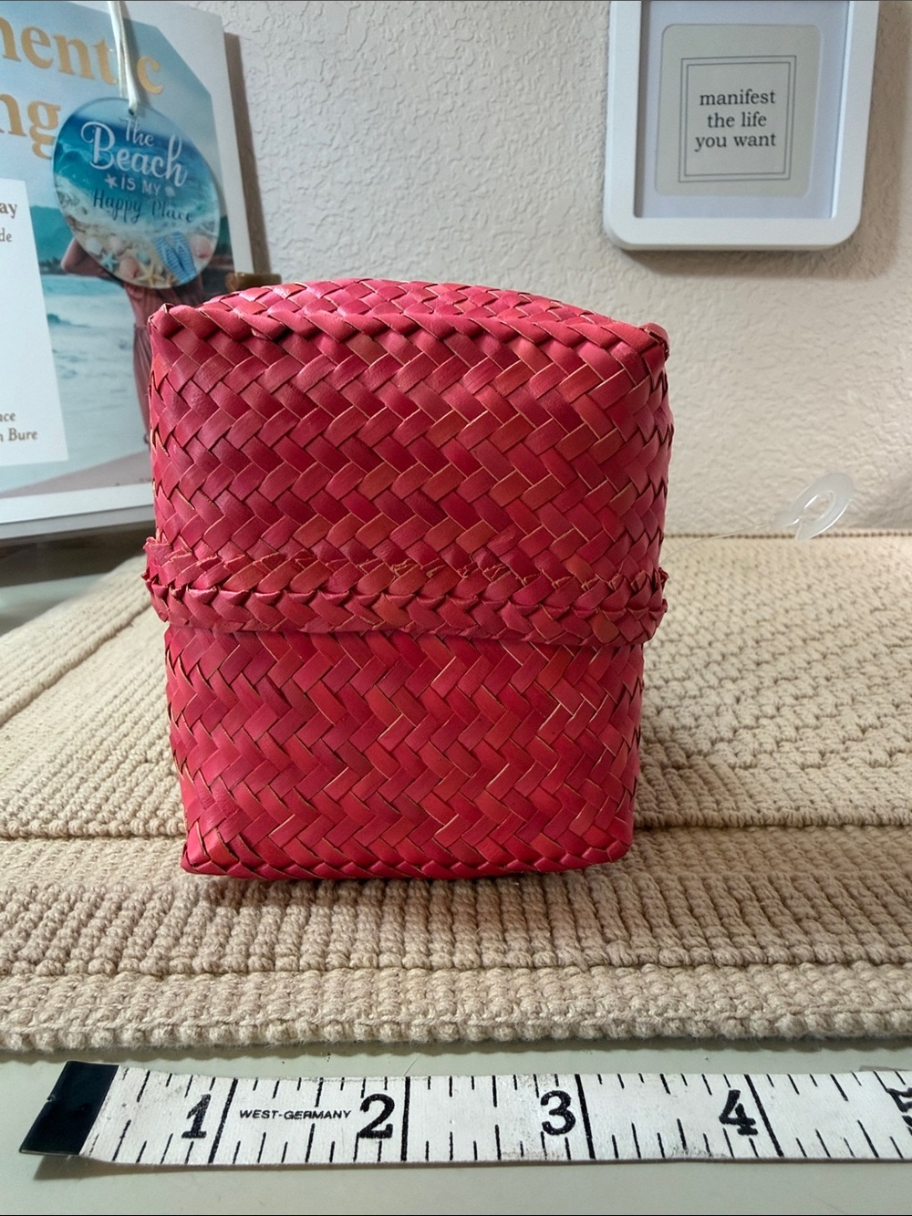 Handwoven Pink Woven Card Holder, Coin Purse or Pouch Tropical Handmade